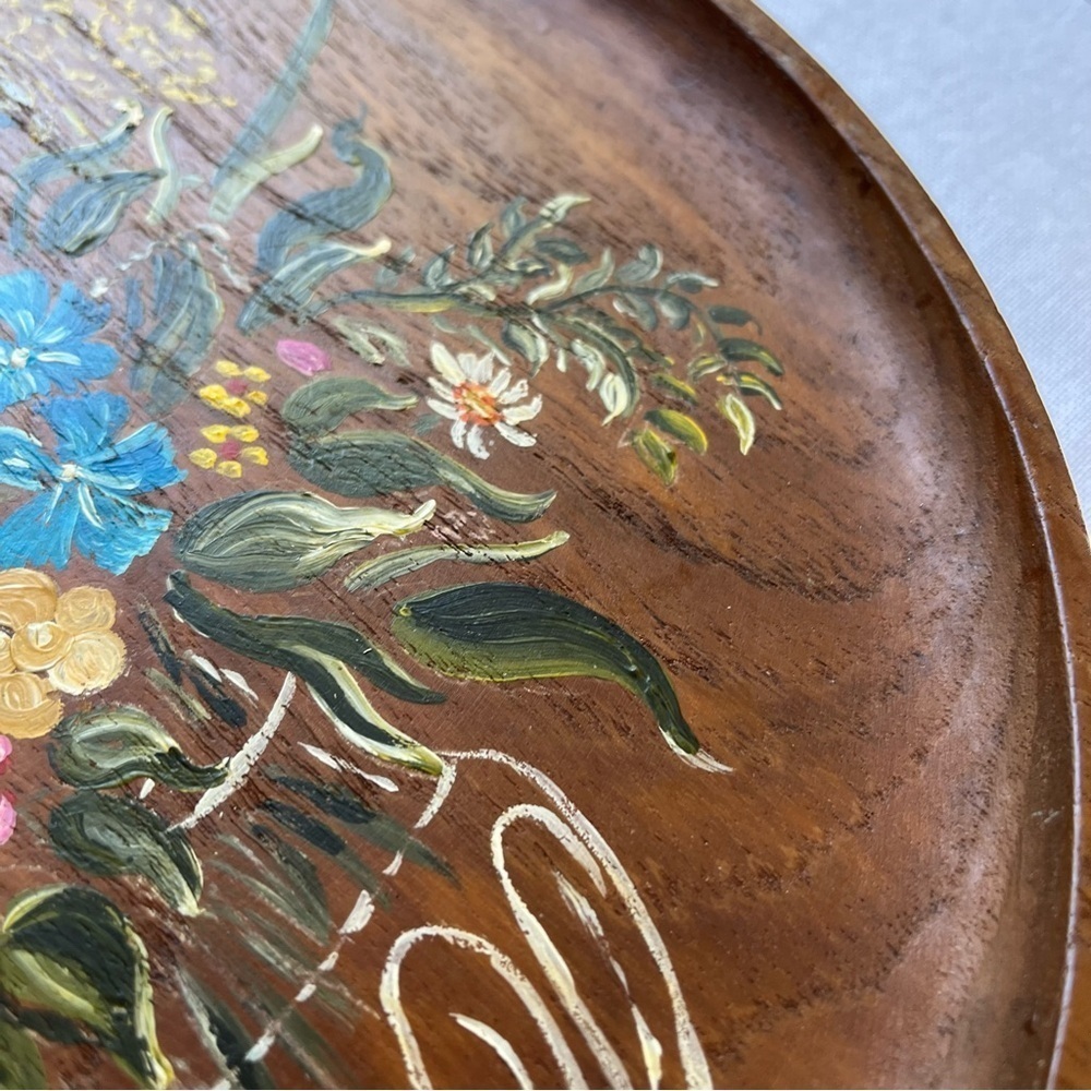 Vintage 1979 Dutch Round Wooden Bouquet Floral Art Wall Hanging - Picture 9 of 10